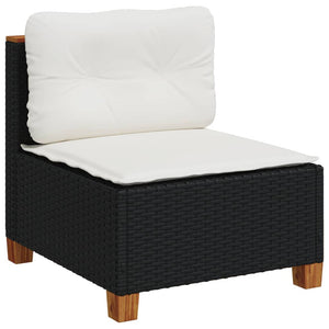 Divano Giardino Senza Braccioli con Cuscini-Sofa da Giardino-Divanetto da esterno Nero in Polyrattan 686089