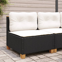 Divano Giardino Senza Braccioli con Cuscini-Sofa da Giardino-Divanetto da esterno Nero in Polyrattan 686089