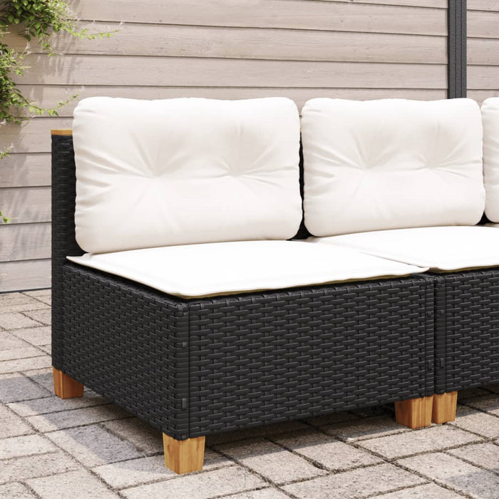 Divano Giardino Senza Braccioli con Cuscini-Sofa da Giardino-Divanetto da esterno Nero in Polyrattan 686089