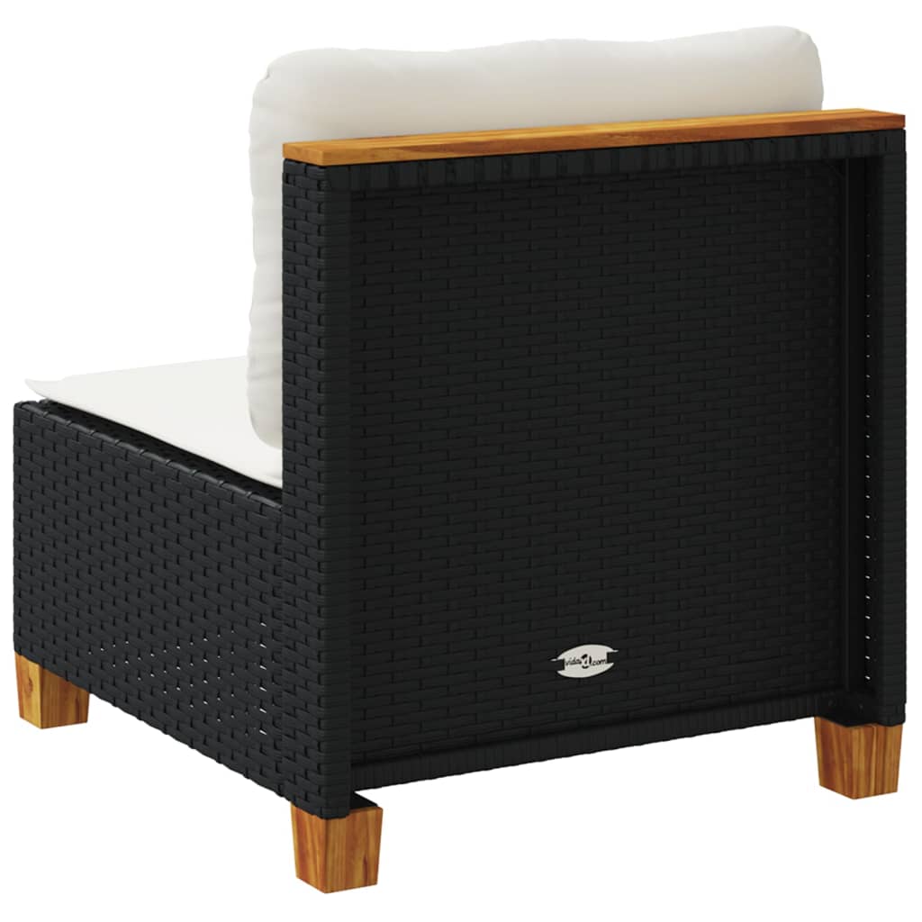 Divano Giardino Senza Braccioli con Cuscini-Sofa da Giardino-Divanetto da esterno Nero in Polyrattan 686089