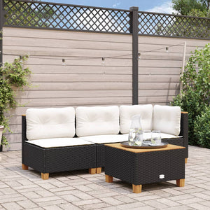 Divano Giardino Senza Braccioli con Cuscini-Sofa da Giardino-Divanetto da esterno Nero in Polyrattan 686089