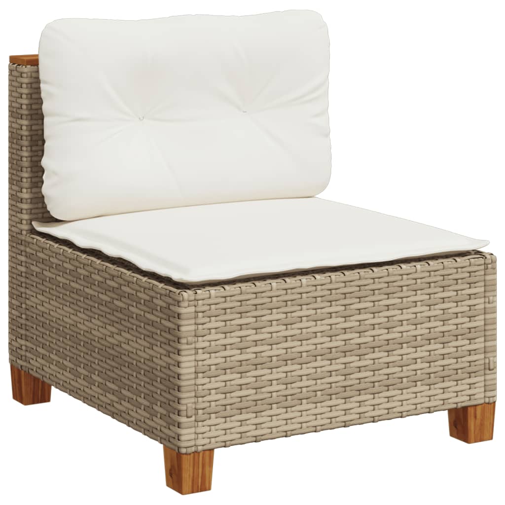 Divano Giardino Senza Braccioli con Cuscini Beige in Polyrattan 365907
