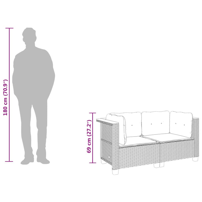 Divani Angolari da Giardino con Cuscini 2pz in Polyrattan Nero