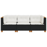 Divano da Giardino a 3 Posti con Cuscini Nero in Polyrattan 365917