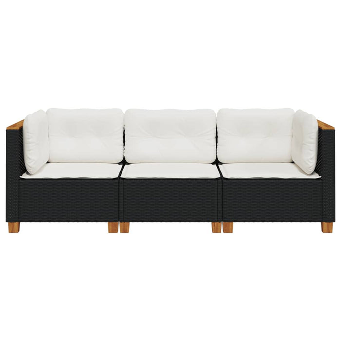 Divano da Giardino a 3 Posti con Cuscini Nero in Polyrattan 365917
