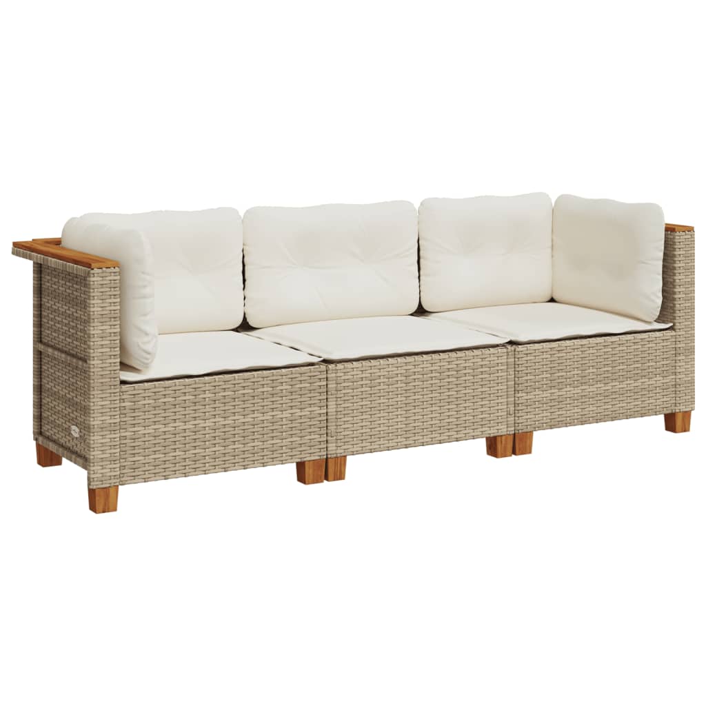 Divano da Giardino con Cuscini a 3 Posti Beige in Polyrattan 365919