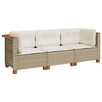 Divano da Giardino con Cuscini a 3 Posti Beige in Polyrattan 365919