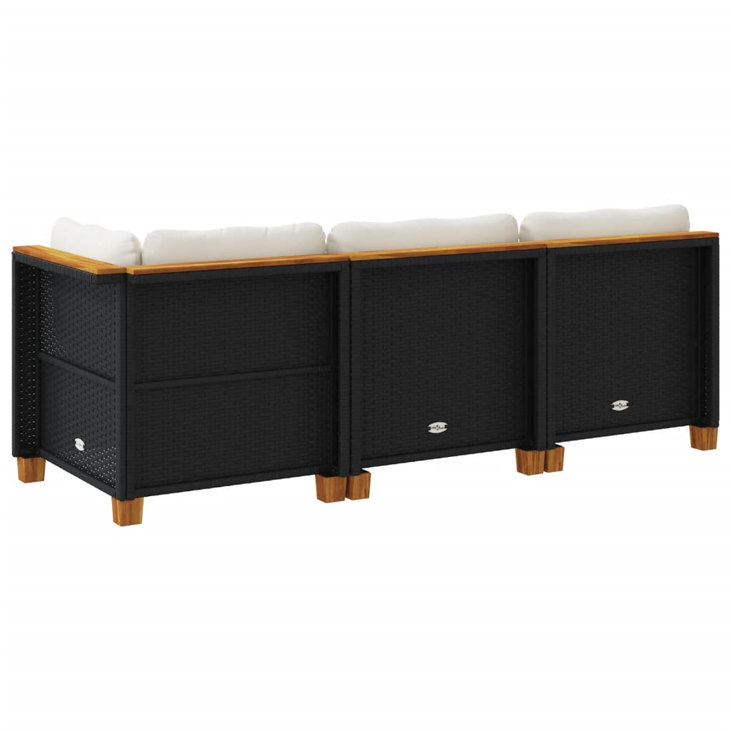 Divano da Giardino a 3 Posti con Cuscini Nero in Polyrattan 365920