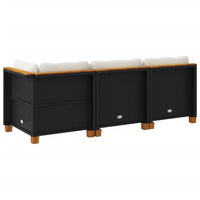 Divano da Giardino a 3 Posti con Cuscini Nero in Polyrattan 365920