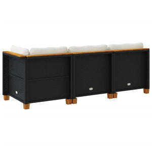 Divano da Giardino a 3 Posti con Cuscini Nero in Polyrattan 365920