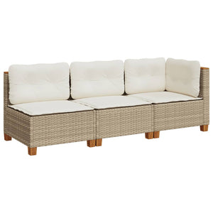 Divano da Giardino con Cuscini a 3 Posti Beige in Polyrattan 365922