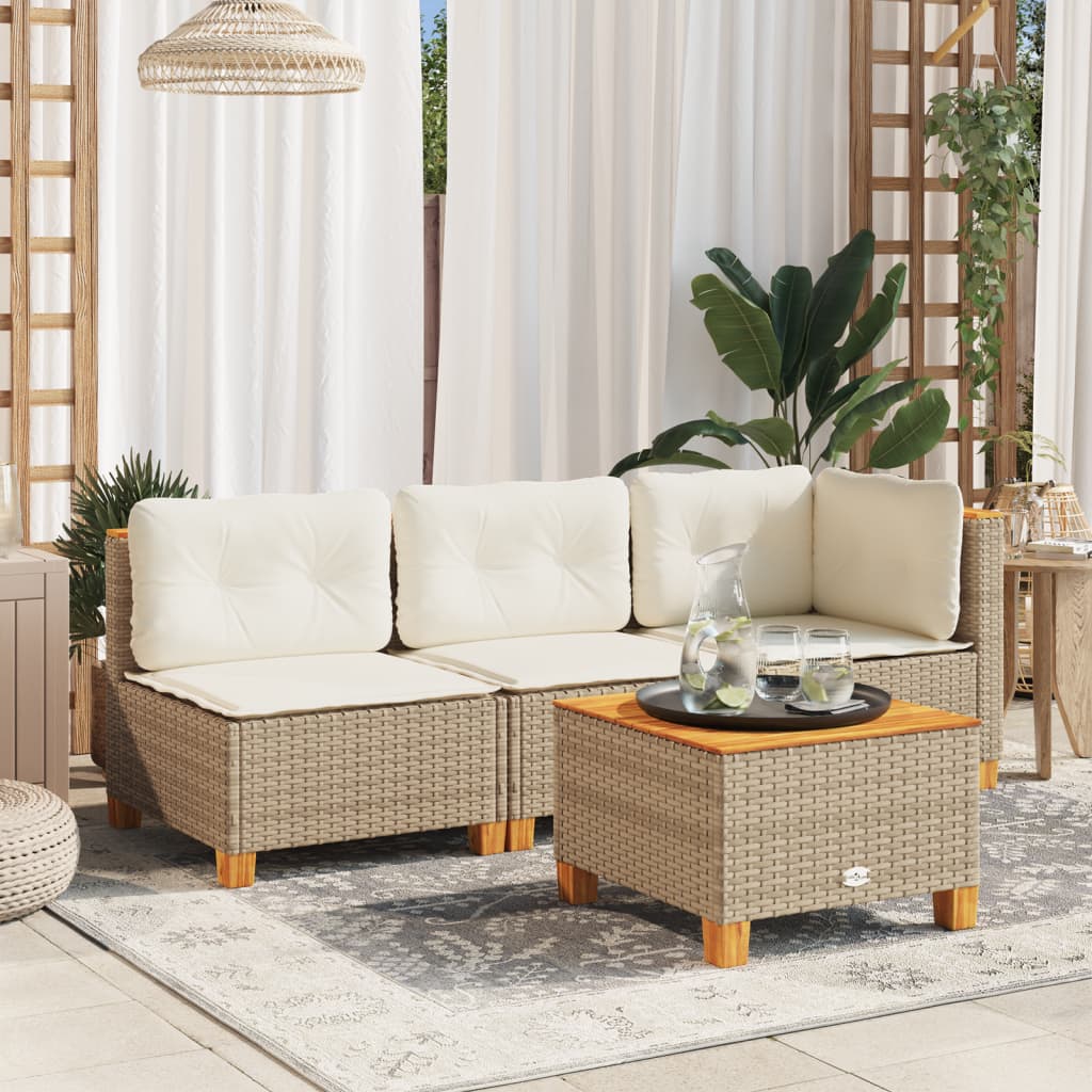 Divano da Giardino con Cuscini a 3 Posti Beige in Polyrattan 365922
