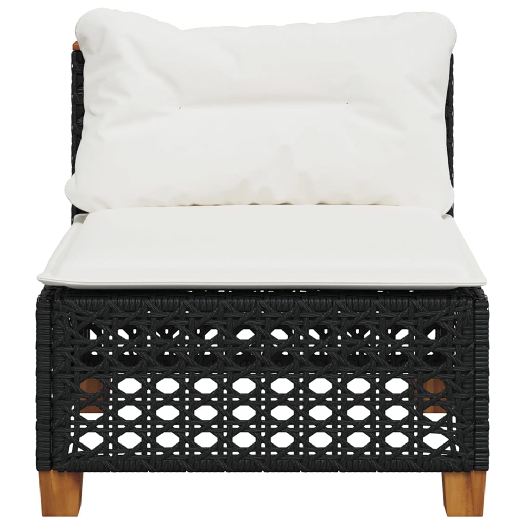 Divano Giardino Senza Braccioli con Cuscini Nero in Polyrattan 365926