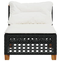 Divano Giardino Senza Braccioli con Cuscini Nero in Polyrattan 365926