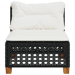 Divano Giardino Senza Braccioli con Cuscini Nero in Polyrattan 365926