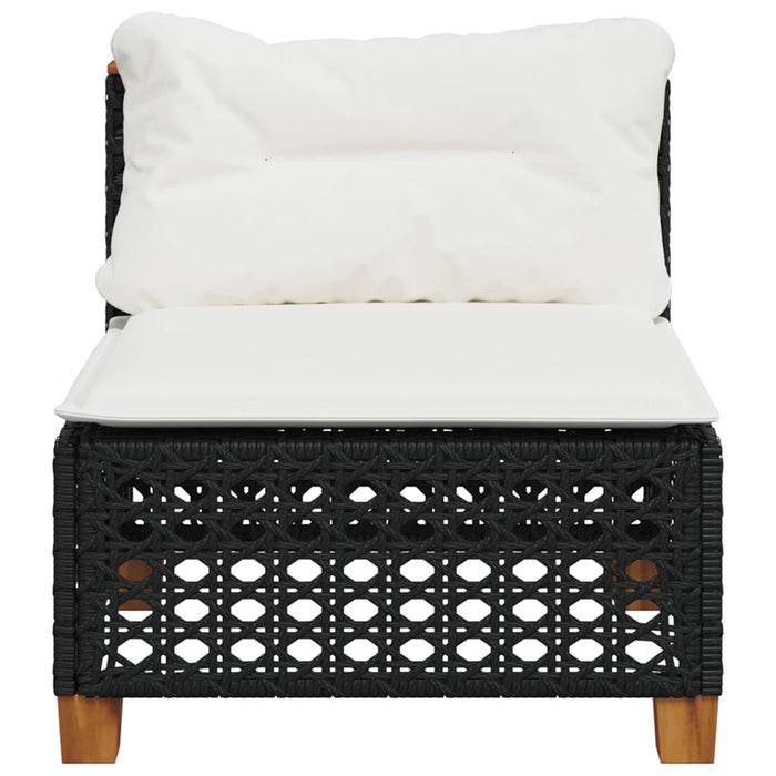 Divano Giardino Senza Braccioli con Cuscini Nero in Polyrattan 365926