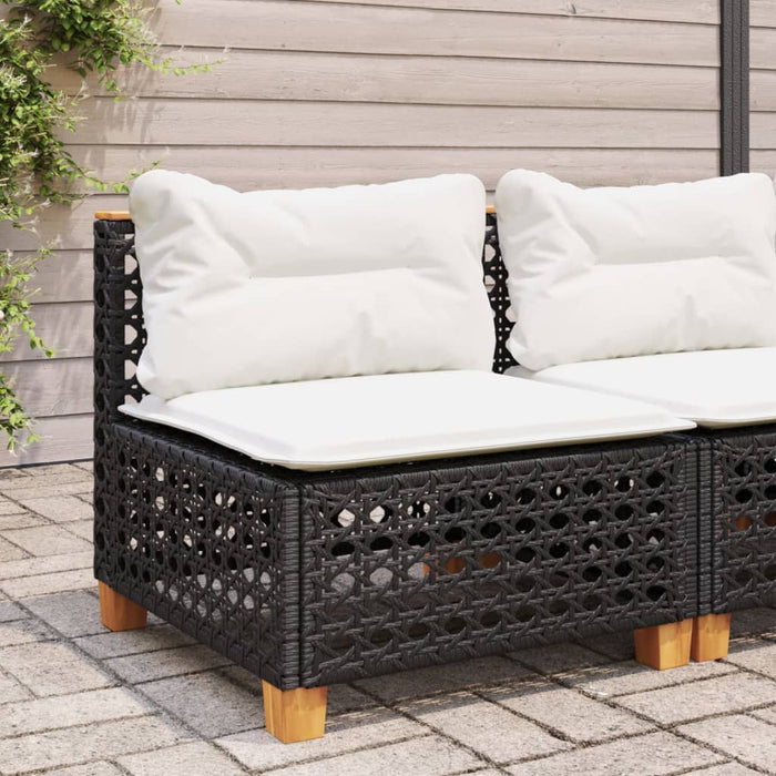 Divano Giardino Senza Braccioli con Cuscini-Sofa da Giardino-Divanetto da esterno Nero in Polyrattan 432778