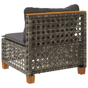 Divano Giardino Senza Braccioli con Cuscini-Sofa da Giardino-Divanetto da esterno Grigio Polyrattan