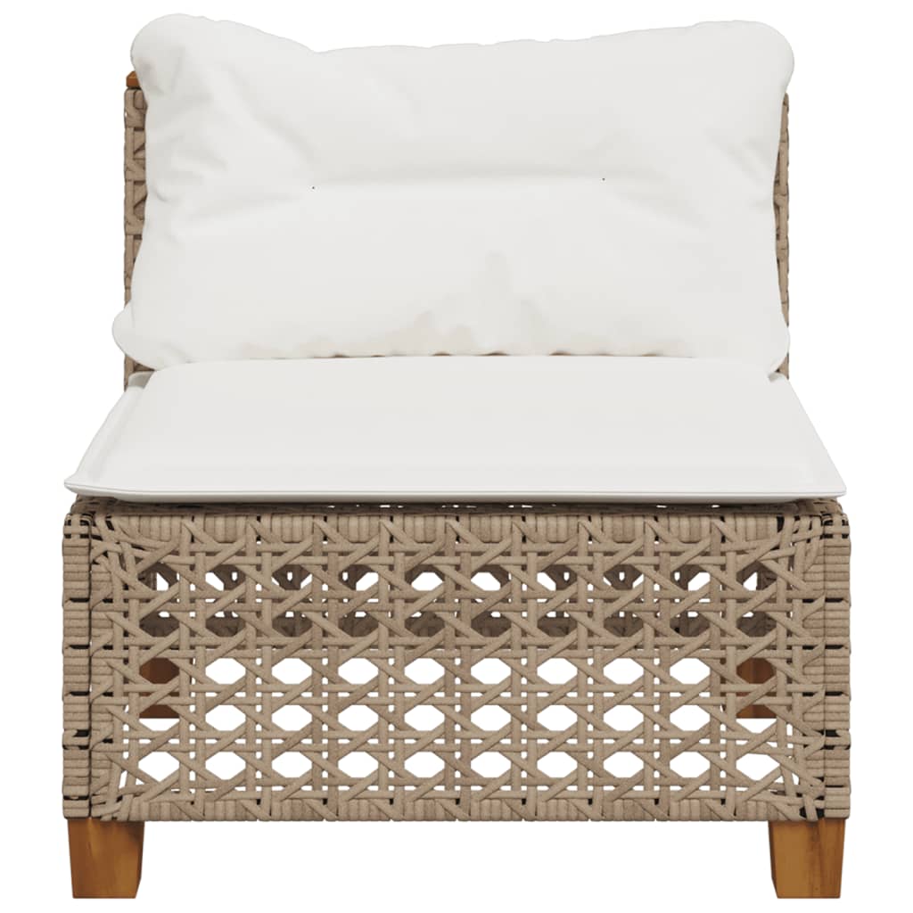 Divano Giardino Senza Braccioli con Cuscini Beige in Polyrattan