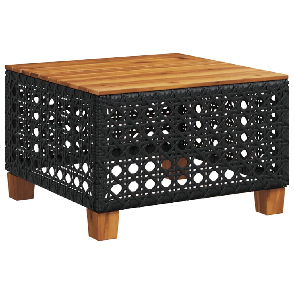 vidaXL Tavolo da Giardino Nero 55x55x36cm in Polyrattan e Legno Acacia