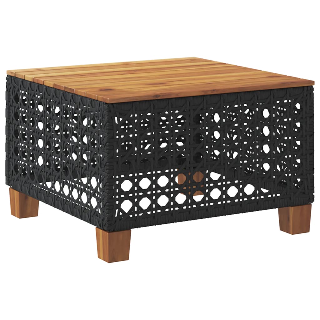 vidaXL Tavolo da Giardino Nero 55x55x36cm in Polyrattan e Legno Acacia