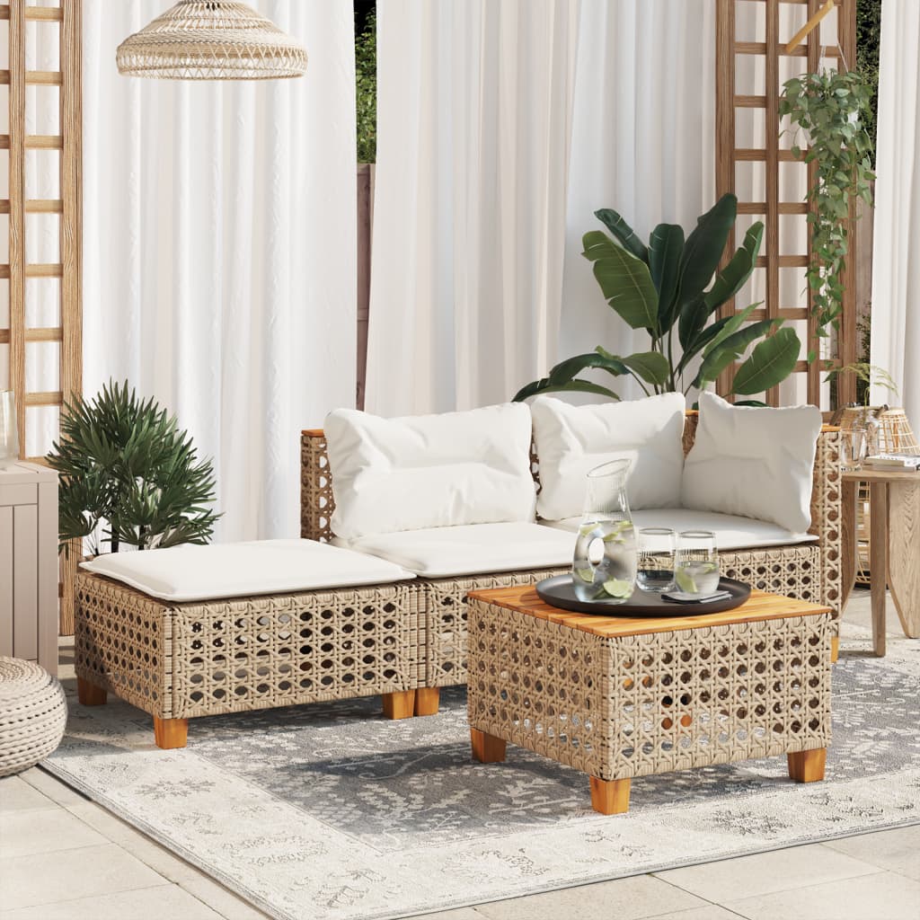 Sgabello Giardino con Cuscino Beige 63,5x56x32 cm in Polyrattan 365934