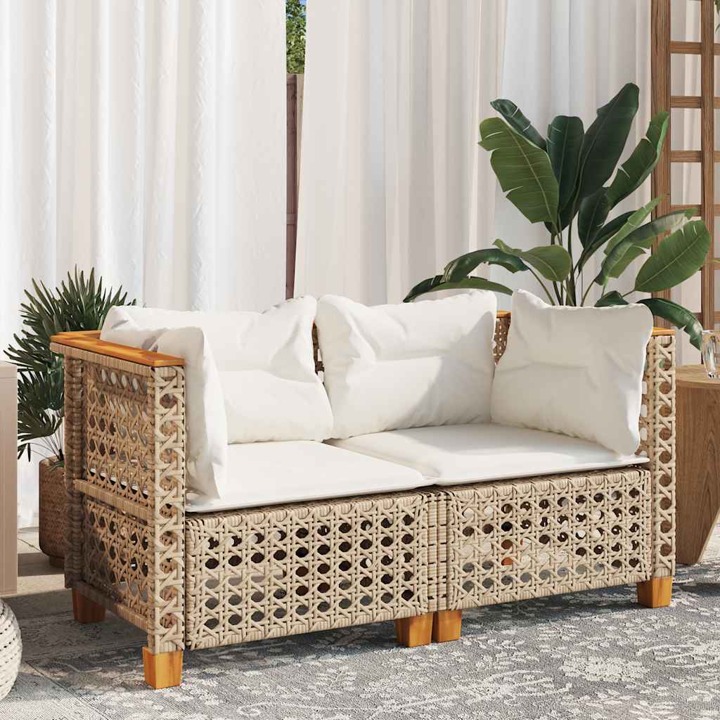 Divani Angolari da Giardino con Cuscini 2 Beige Polyrattan