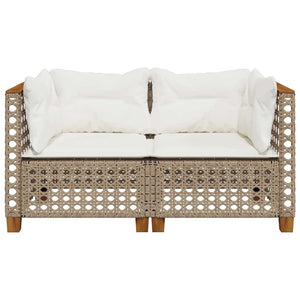 Divani Angolari da Giardino con Cuscini 2 Beige Polyrattan