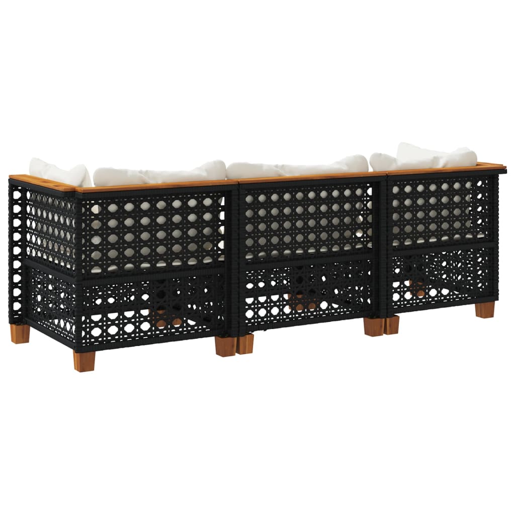 Divano da Giardino a 3 Posti con Cuscini Nero in Polyrattan 365938