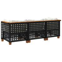 Divano da Giardino a 3 Posti con Cuscini Nero in Polyrattan 365938