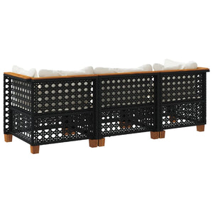 Divano da Giardino a 3 Posti con Cuscini Nero in Polyrattan 365938