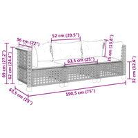 Divano da Giardino con Cuscini 3 Posti Grigio in Polyrattan 365939