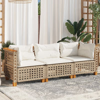 Divano da Giardino con Cuscini a 3 Posti Beige in Polyrattan