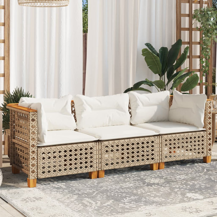 Divano da Giardino con Cuscini a 3 Posti Beige in Polyrattan 365940