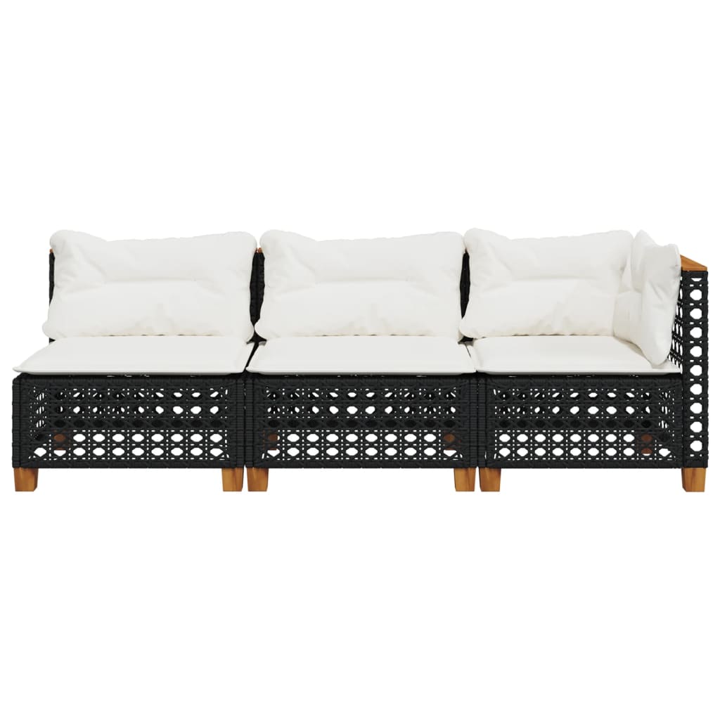 Divano da Giardino a 3 Posti con Cuscini Nero in Polyrattan 365941