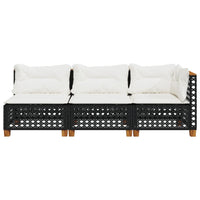 Divano da Giardino a 3 Posti con Cuscini Nero in Polyrattan 365941
