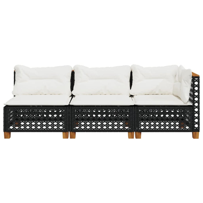 Divano da Giardino a 3 Posti con Cuscini Nero in Polyrattan 365941