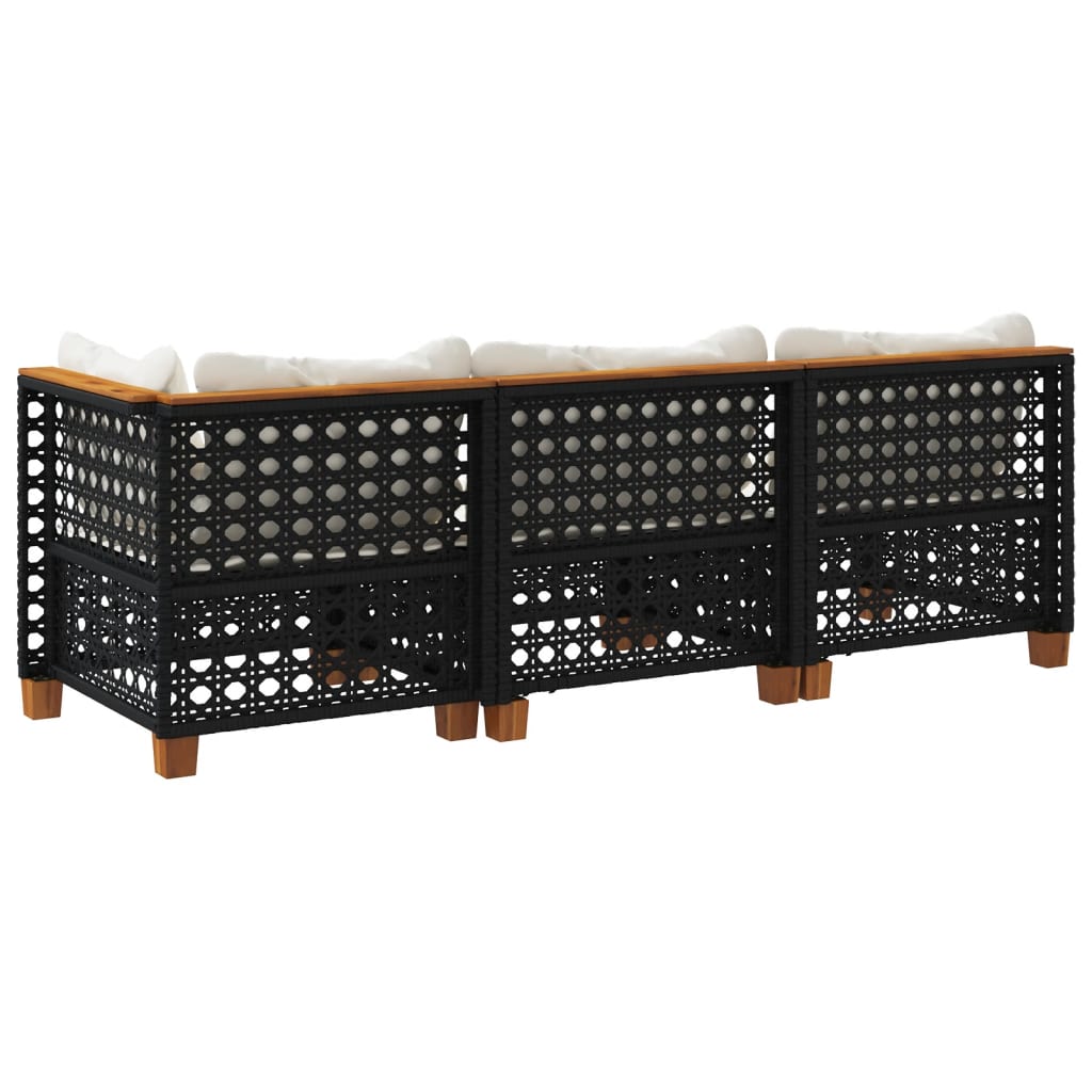 Divano da Giardino a 3 Posti con Cuscini Nero in Polyrattan 365941