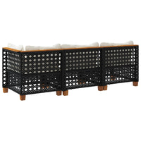 Divano da Giardino a 3 Posti con Cuscini Nero in Polyrattan 365941