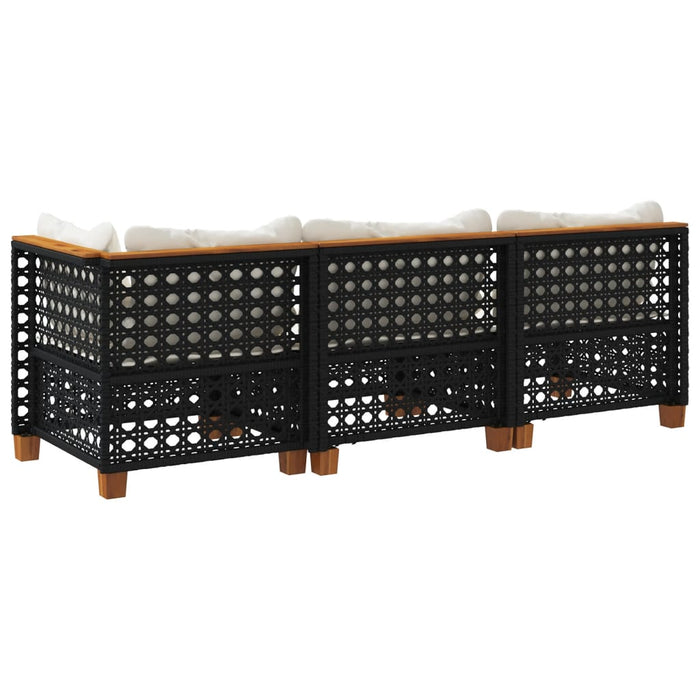 Divano da Giardino a 3 Posti con Cuscini Nero in Polyrattan 365941