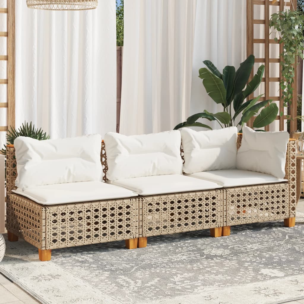 Divano da Giardino con Cuscini a 3 Posti Beige in Polyrattan