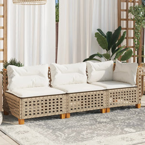 Divano da Giardino con Cuscini a 3 Posti Beige in Polyrattan