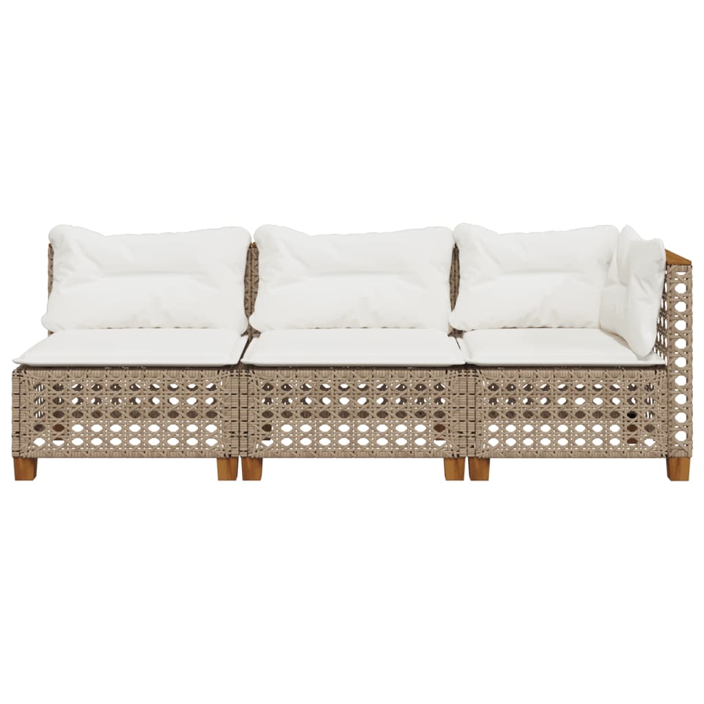 Divano da Giardino con Cuscini a 3 Posti Beige in Polyrattan