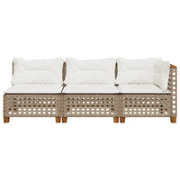 Divano da Giardino con Cuscini a 3 Posti Beige in Polyrattan