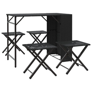 Set da Pranzo da Giardino Pieghevole 5 pz Nero in Polyrattan 365944