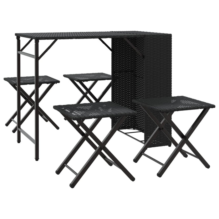 Set da Pranzo da Giardino Pieghevole 5 pz Nero in Polyrattan 365944
