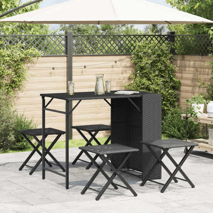 Set da Pranzo da Giardino Pieghevole 5 pz Nero in Polyrattan 365944