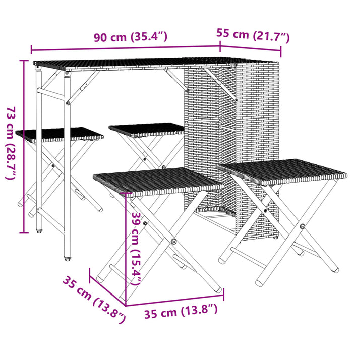 Set da Pranzo da Giardino Pieghevole 5 pz Nero in Polyrattan 365944