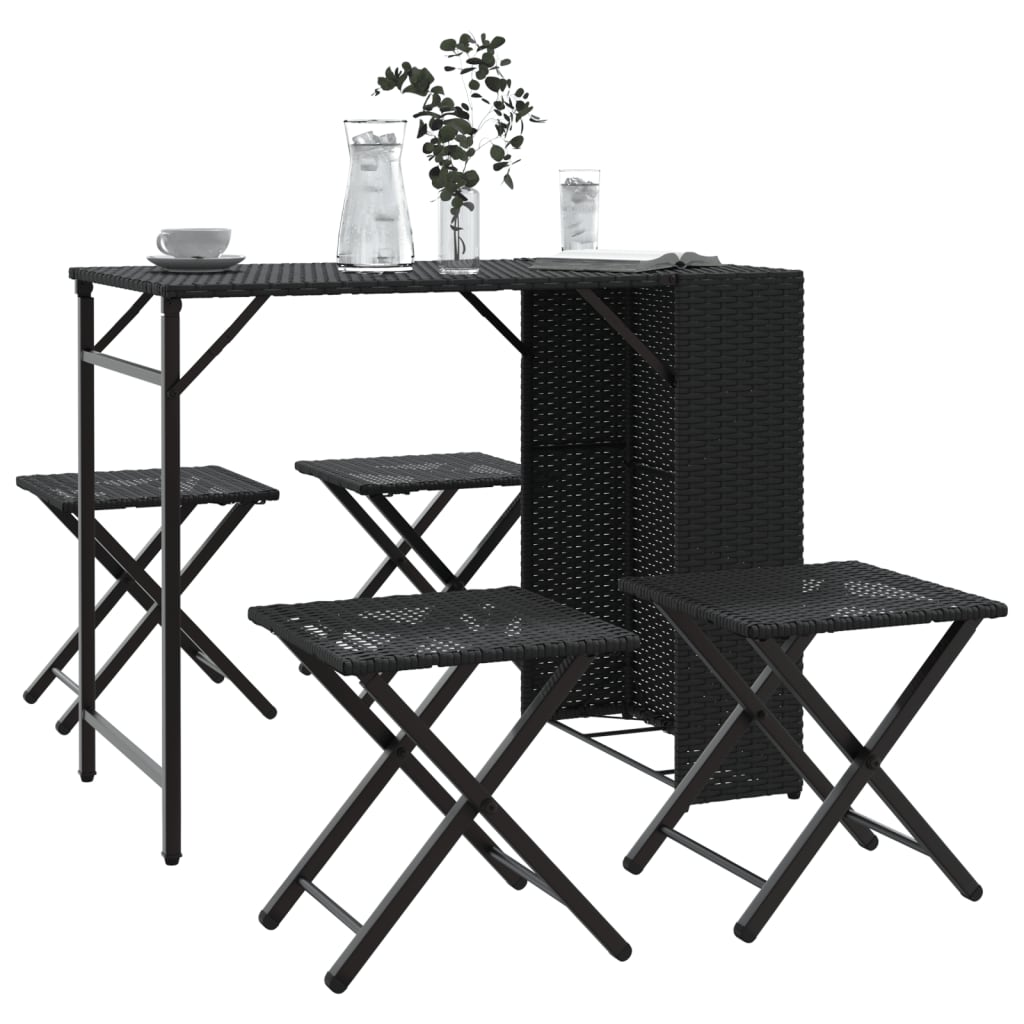 Set da Pranzo da Giardino Pieghevole 5 pz Nero in Polyrattan 365944