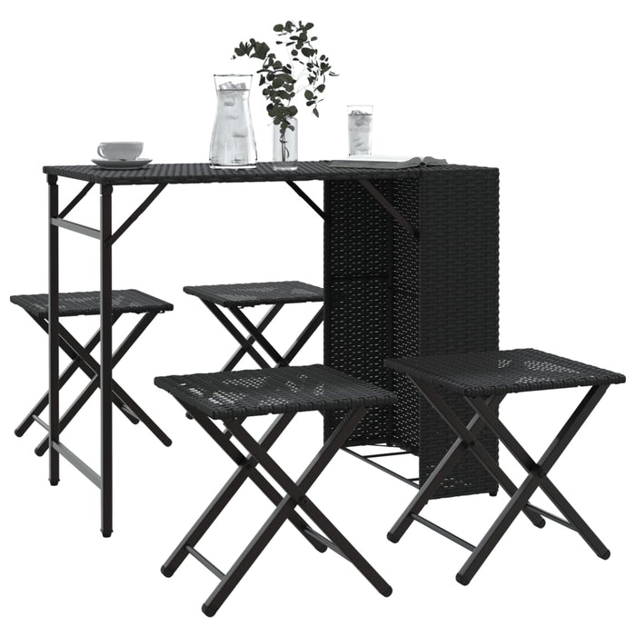 Set da Pranzo da Giardino Pieghevole 5 pz Nero in Polyrattan 365944